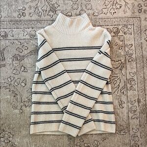 Vince Cream and Black Striped 100% cashmere Turtleneck Sweater